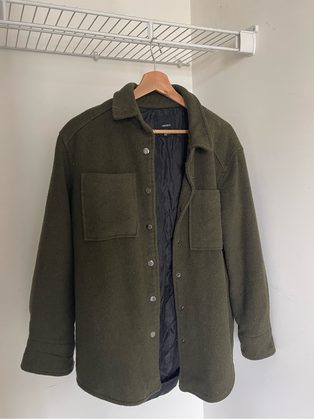 Olive Green Quilted-Lined Overshirt Jacket